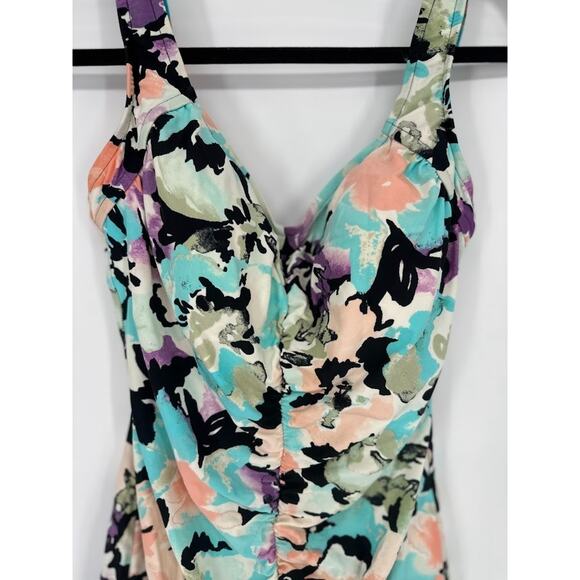 VTG Maxine Of Hollywood 14 Retro Inspired Floral One Piece Bathing Suit Pinup - Picture 3 of 12